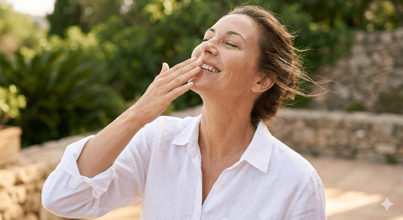 Happy woman enjoying natural fruit drink